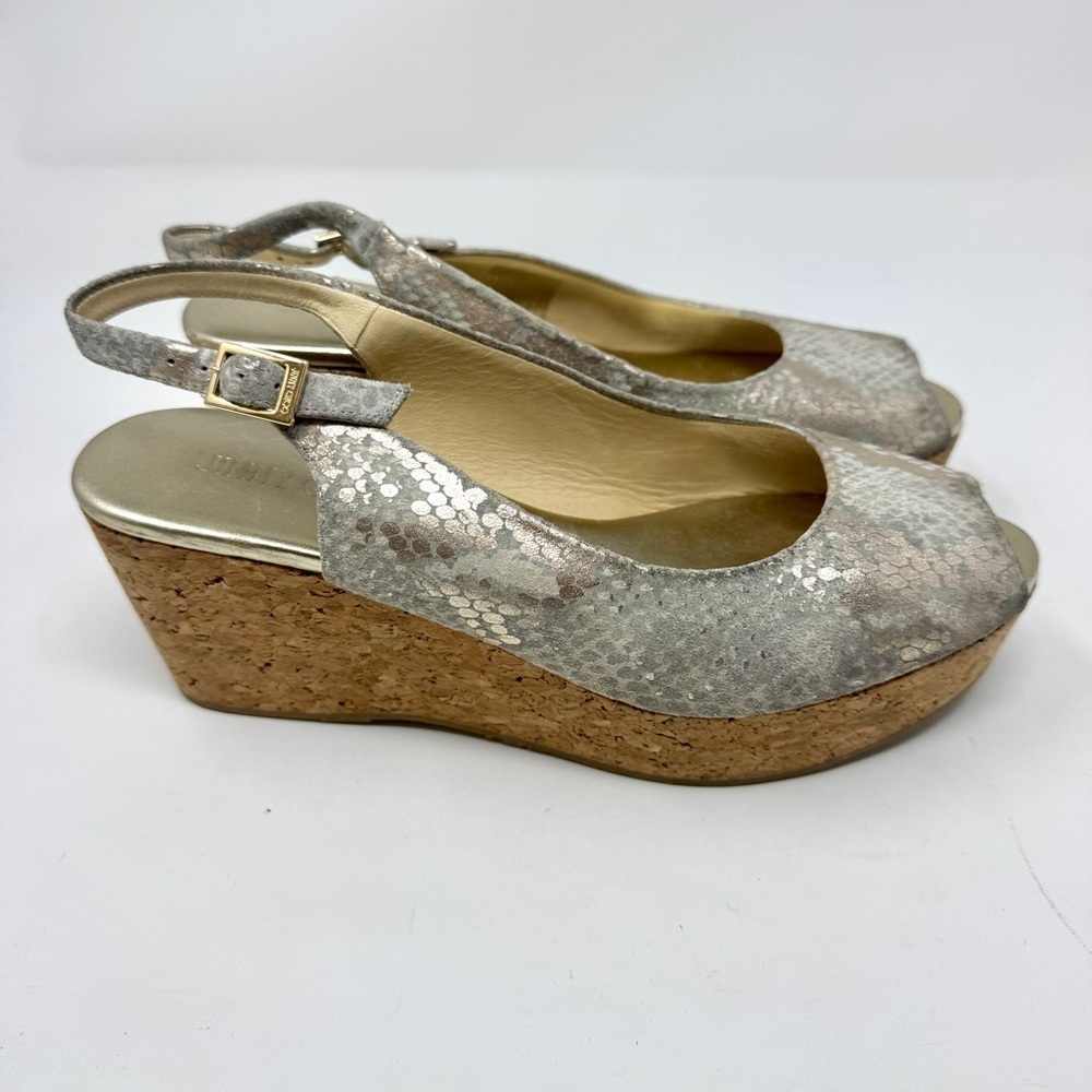 JIMMY CHOO Wedge Platform Sandals Suede Animal Print Slingback - Picture 9 of 15
